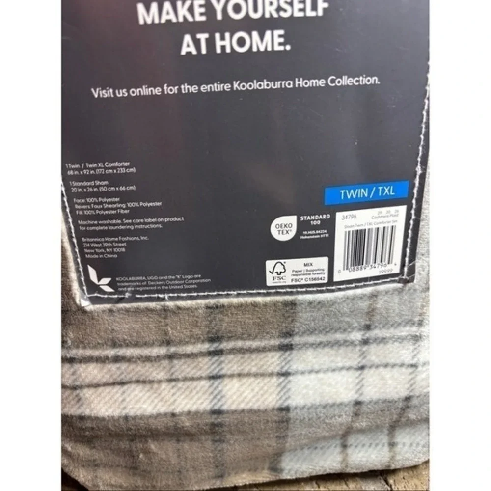 Koolaburra UGG Sloan Twin/Twin XL Comforter Set Plaid Gray & White 68